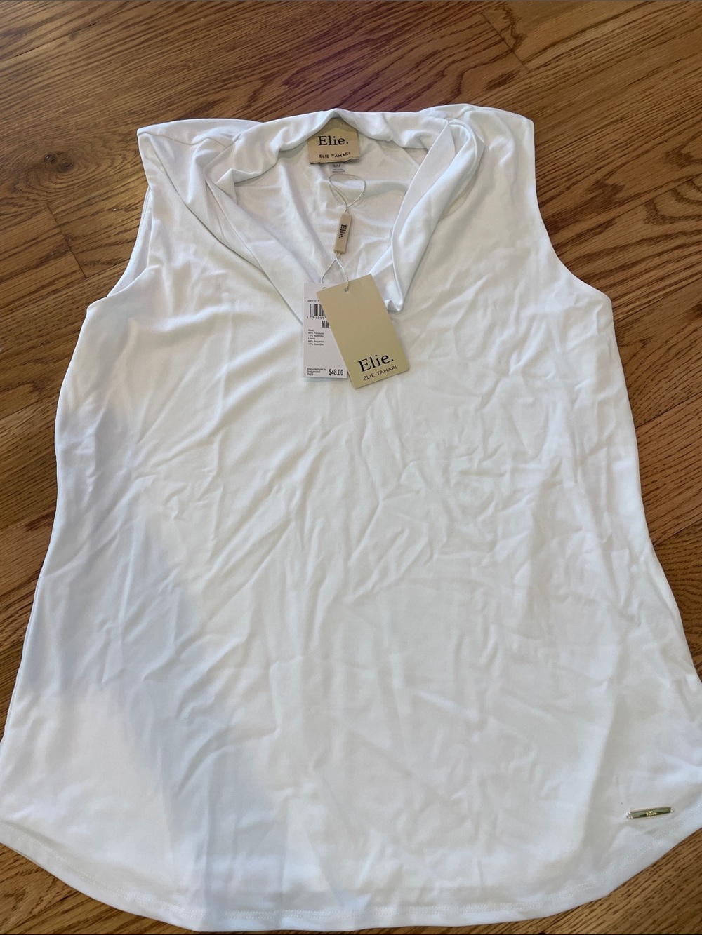 Elie Tahari White Sleeveless Hooded V-Neck Tank